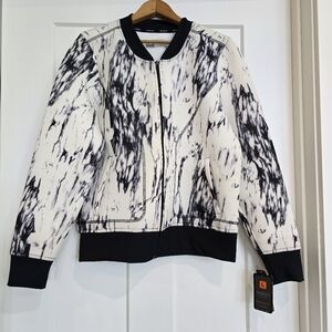 RBX Jacket Women L Marble White Black Performance Coat Zipper Scuba Inspired NWT